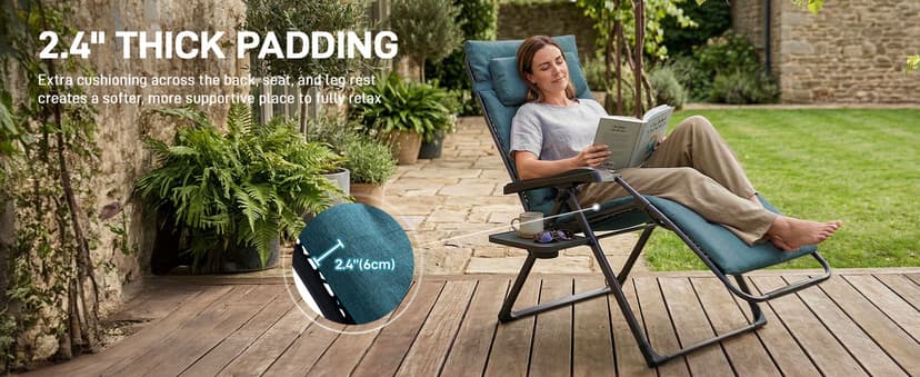 EVER ADVANCED Thick Padded Zero Gravity Chair, Oversized Reclining Lounge Chair with Adjustable Headrest & Cup Holder, Heavy Duty Support 350 lbs, Foldable for Camping, Lawn, Outdoor & Indoor, Green
