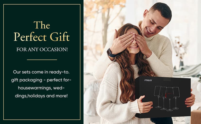 Red wine glasses 19oz Hand Blown Premium Crystal White square wine glass set of 4 Unique Large Wine Glasses Long Stem for men or women Wedding, Anniversary, Christmas Gift Box Give away gifts