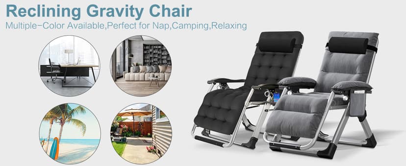 ABORON Upgrade Zero Gravity Chair/Armrest Mat,Premium Outdoor Lawn Folding Lounge Chairs,Sturdy Adjustable Reclining Patio Chairs with Removable Seating Cushion,Headrest & Tray