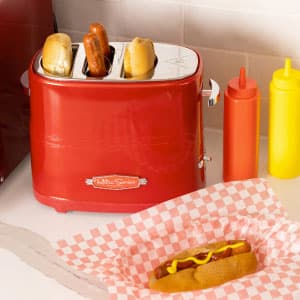 Nostalgia HDT600RETRORED Retro Pop-Up 2 Hot Dog & Bun Toaster, with Mini Tongs, Works with Chicken, Turkey, Veggie Links, sausages & Brats B005Q8X6IO