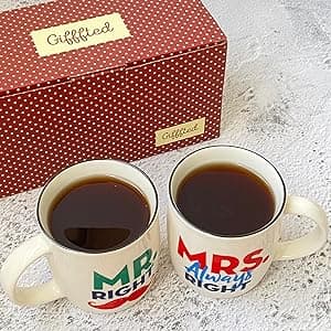 Triple Gifffted Mr Right Mrs Always Right Coffee Mugs Gifts Ideas for Couples, Wedding Anniversary, Engagement, Christmas, His & Hers, Bride and Groom, Parents, Newlyweds Bridal Shower, Ceramic 380ml