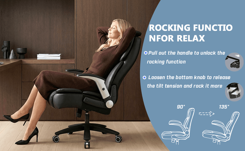 600lbs Big and Tall Office Chair, Heavy Duty Executive Desk Chair for Heavy People, Extra Wide PU Leather Computer Chair with 4" Adjustable Headrest & Air Lumbar Support