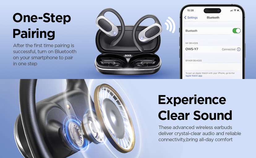 Open Ear Wireless Headphones Air Conduction Earbuds with Mic 42H Playtime Clear Calls LED Digital Display Over Earphones Lightweight Waterproof Secure Earhooks for PC Sports Running Game Business Work