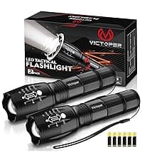 Victoper LED Flashlight 2 Pack, Bright Tactical Torch High Lumens with 5 Modes, Waterproof Zoomable Flash Light for Outdoor, Gifts for Men, Dorm Room Hunting Camping Essentials Gear for Guys