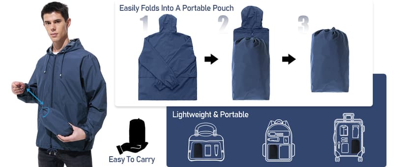 UIQUR Mens Rain Jacket Raincoat Windbreaker Running Waterproof Lightweight Packable with Hood Travel Hiking Cycling