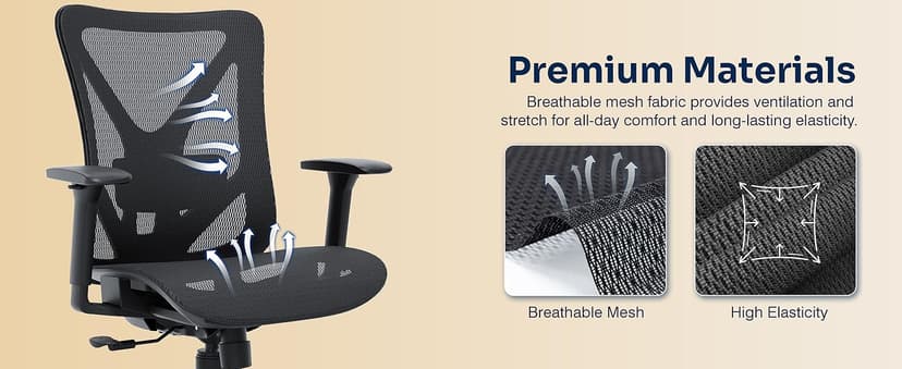 Ergonomic Office Chair, Mesh Computer Desk Chairs with Adjustable Lumbar Support, 3D Armrests, Tilt Function, Comfy Wide Seat, Swivel Executive Work Task Chair for Company and Home