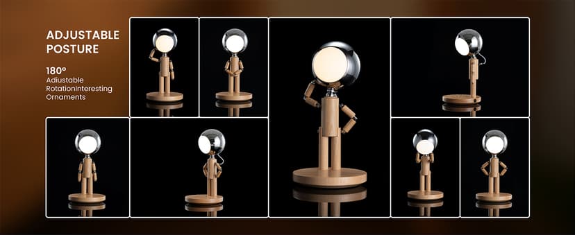 Pause Moon Lamp, Creative Wood LED Desk Lamp, Unique Decorative Lighting for Bedroom, Lamps for Night Stands, Rechargeable Cordless Lamp Office & Gift