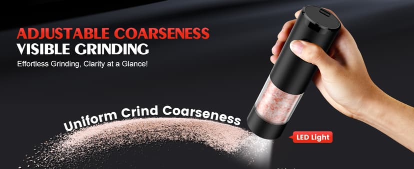 Electric Salt and Pepper Grinder Set Automatic Battery Pepper Mill Shakers Adjustable Coarseness Upgraded Larger Capacity with Led Home and Kitchen Appliances Christmas Gifts for Women