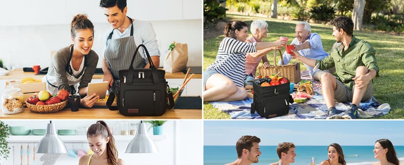 MIYCOO Lunch Bag & Lunch Box for Men Women, Double Deck Leakproof Insulated Soft Large Adult Camping Cooler bag for Work, Beach, Picnic, Travel (Black, 15L)