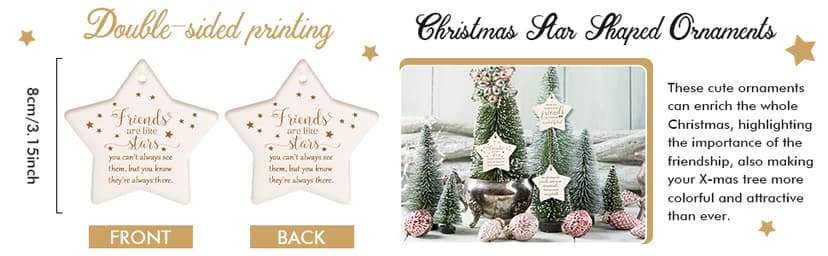 CHENGU Christmas Friends Ornament Ceramic Star Shaped Ornament High School College Hanging Sign Decoration Tree Ornament Good Friends are Like Stars Tags Crafts with Box for Classmate Friends (3 Pieces)