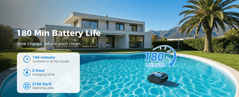 Robotic Pool Cleaner,Cordless Pool Vacuum for Inground Pools,Automatic Pool Cleaner Robot for Pool Floors,Drain Cleaning,Walls,Waterline,2150 Sq.ft,180min Runtime,3H Fast Charging Robot for Spa Pool