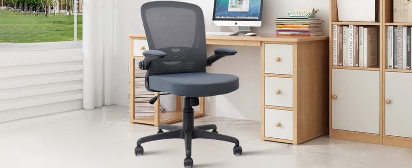 CLATINA Desk Chairs with Wheels, Flip Up Arms Ergonomic Mesh Back Office Chair with Lumbar Support, Adjustable Height Swivel Rolling Computer Task Chairs for School Conference Room Home Study, Grey