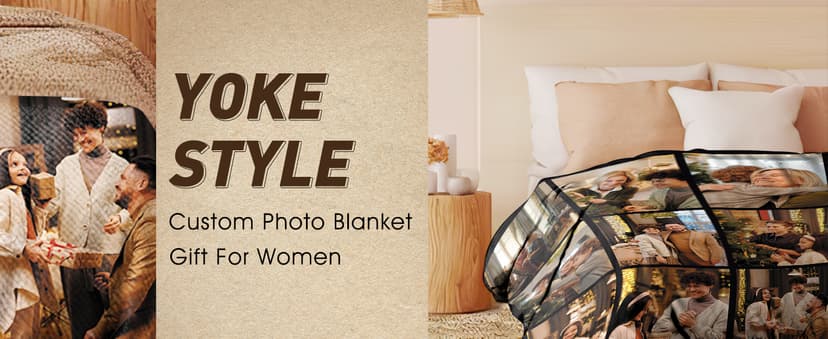 Yoke Style Ships Next Day, Custom Blanket with Picture, Personalized Throw Photo Blankets Customized Photo Gifts for Mom Dad Women Family - 9 Photos