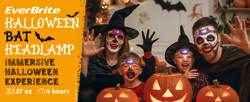 EverBrite Halloween Bat Headlamps Halloween Gifts,3 Modes Head Lamps with Warm/Red/Strobe Lights, Headlights for Halloween Party and Decorations 2 Pack