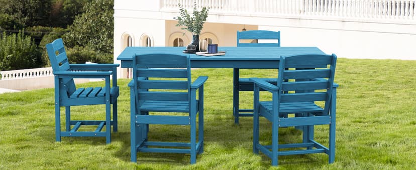 SERWALL Patio Dining Chair Set of 2,All Weather HDPE Outdoor Dining Chair, Blue
