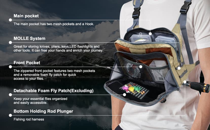 MYDAYS Fishing Chest Pack, Fly Fishing Bag for Men and Women, Tackle and Fly Boxes Storage Pack, Hunting Binocular Pack (Grey)