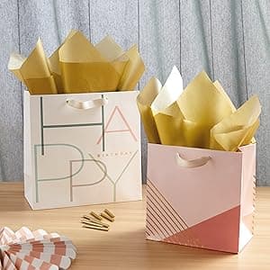 Hallmark 9" Medium Graduation Gift Bag with Tissue Paper (Gold and Silver Mortarboards on Black) for College, High School, 8th Grade, Kindergarten, Nurses