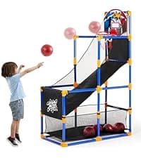 JOYIN Arcade Basketball Game Set with 4 Balls and Hoop for Kids 3 to 12 Years Old Indoor Outdoor Sport Play - Easy Set Up - Air Pump Included - Ideal for Competition