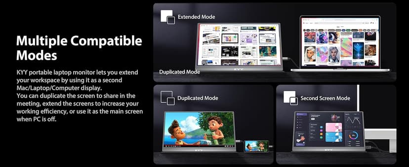 KYY Portable Monitor 15.6inch 1080P FHD USB-C, HDMI Computer Display HDR IPS Gaming Monitor w/Premium Smart Cover & Screen Protector, Speakers, for Laptop PC MAC Phone PS4 Xbox Switch