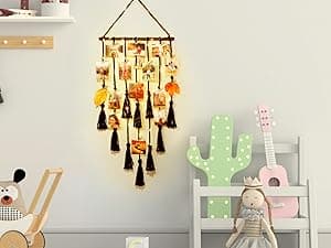 Homecor Hanging Photo Display Wall Decor, Macrame Wall Hanging Boho Room Bedroom Decor, Picture Frame Collage Board with Light 30 Clip, Christmas Teenage Teen Girl Gifts Ages 10 11 12 13 14 Years Old