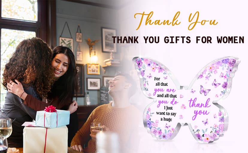 Thank You Gifts for Women, Appreciation Gifts for Teacher Employee Coworker Nurse Friend, 5x3.8x0.5 Inch Purple Butterfly Acrylic Plaque Decor, Graduation Wedding Thank You Grateful Gift Bulk