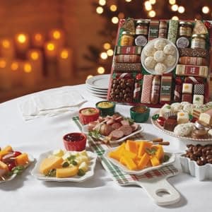 The Swiss Colony 27 Favorites Food Gift Set, Summer Sausage Meats and Cheeses, Assorted Chocolates, Candies, Petits Fours, Cheese & Charcuterie Board Gifts Basket, Holiday, Christmas - Holiday Red Box
