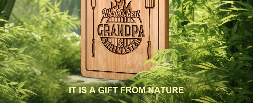 AceThrills Grandpa Gifts for Grandpa Birthday, Christmas, Fahthers Day - Grill Master Engraved Bamboo Cutting Board 12.3"L x 8.7"W x 0.4"Th (World's Best Grandpas)