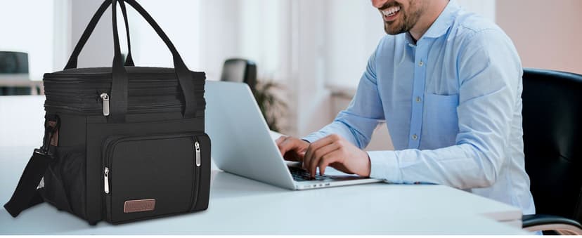 MIYCOO Lunch Bag & Lunch Box for Men Women, Double Deck Leakproof Insulated Soft Large Adult Camping Cooler bag for Work, Beach, Picnic, Travel (Black, 15L)