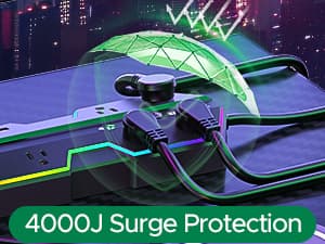4000J Surge Protector Power Strip with USB Ports, 6 Outlet Power Strip with RGB Lights and PD 20W Fast Charging, Wide-Spaced Outlet Perfect for e-Sports, Game PC, Home and Offices