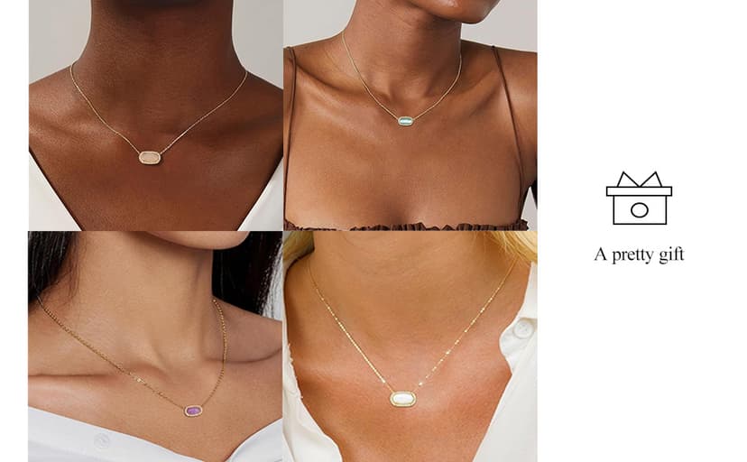 Freinit Gold Necklace for Women, 14K Dainty Pendant Choker, Adjustable Chain, Minimalist Gift for Birthday Valentine's Day Graduation Niece GF