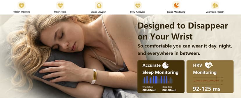 FITVII Screenless Fitness Tracker for Women Men, Health and Fitness Wearable with 24/7 Heart Rate, Blood Pressure and HRV Sleep Monitor, Subscription Free Activity Tracker for Android & iPhone