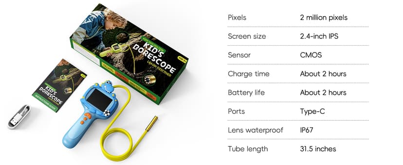 Borescope Camera Toy with Light for Kids - STEM Science Educational Toy for 4 5 6 7 8 9 10 Years Old Boys Girls Birthday Gift, Snake Scope Camera for Outdoor Camping Nature Exploration