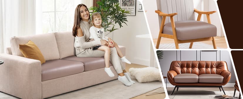 Fuloon Faux Leather Couch Cushion Slipcover, Waterproof Stretch Covers for Sofa, RV Chair Seat Cover, Individual Loveseat Couch Cushion Replacement, PU Leather Sofa Slipcovers(3 Pack, Brown)