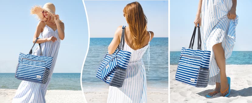 G4Free Beach Bag, Waterproof Sandproof Beach Tote Bag, Large Capacity Foldable for Women