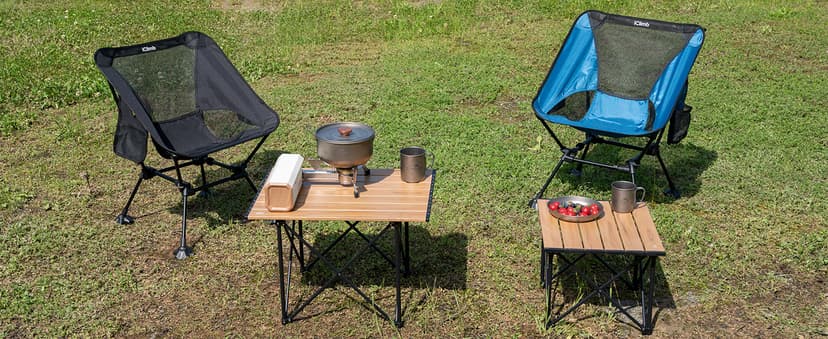 iClimb Ultralight Compact Camping Folding Beach Chair with Anti-Sinking Large Feet and Back Support Webbing (Black - Square Frame)