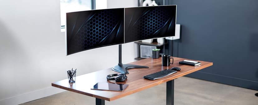 VIVO STAND-V002F Dual LED LCD Monitor Free-Standing Desk Stand for 2 Screens up to 27 Inch Heavy-Duty Fully Adjustable Arms with Max VESA 100x100mm