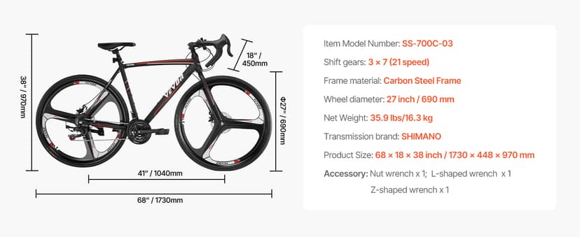 VEVOR Road Bike, 700C Wheels Racing Bike, Shimano Drivetrain City Commuter Road Bicycle, Urban Adult Sport Bicycle with Drop Bar, for Men and Women