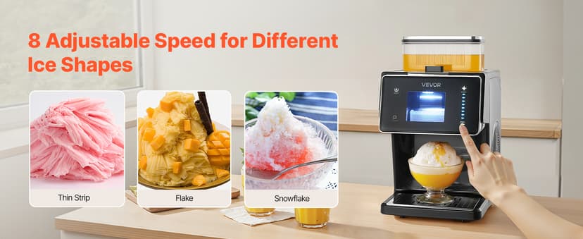 VEVOR Snowflake Ice Machine, 44LBS/24H Snowflake Ice Maker, Ice Shaver Machine with Stainless Steel Blade, Electric Snow Cone Maker with 0.2 Gal Tank, 60S Fast Pre-Cooling, for Home & Small Gatherings