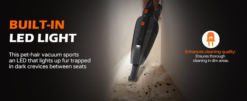 Viewmax Pet Hair Vacuum, Handheld Vacuum Cordless Rechargeable with LED, 10000Pa Suction, 20V Lightweight Portable Hand Vacuum with Multi-Nozzles & Washable HEPA Filter for Pet Hair, Car and Home