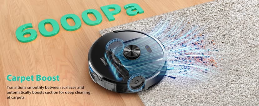 Tikom Robot Vacuum and Mop, 6000Pa Robotic Vacuum Cleaner with Self-Emptying Base, 90 Days Capacity, LiDAR Navigation, Home Mapping, Ideal for Pet Hair, Hard Floors, Carpet (L8000 Plus)