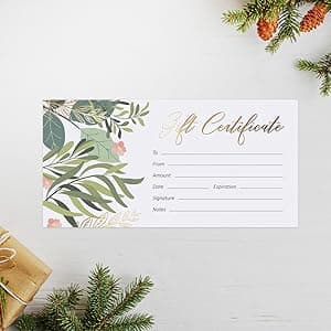 Sweetzer & Orange Blank Gift Certificates for Business with Gold Foil- 25 Gift Certificate Cards with Envelopes for Spa, Salon, Restaurants, Custom Client Vouchers for Birthday, Work Card – 3.75x7.5”