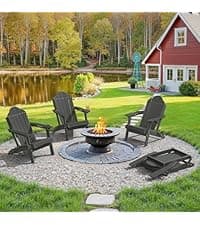 LUE BONA Folding Adirondack Chair, Chairs Set of 4, Cup Holder, Woodgrain, Fire Pit, Patio, Pool, Black