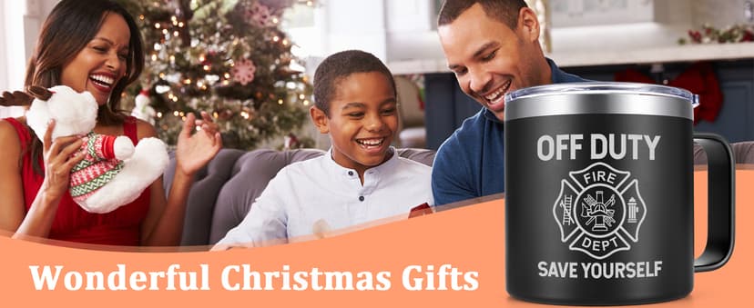 Lifecapido Firefighter Gifts for Men, Off Duty Save Yourself 14 oz Insulated Coffee Mug, Fireman Gifts for Men, Birthday Christmas Gift for Firefighters, Firemen, Boyfriend, Dad, Uncle, Black