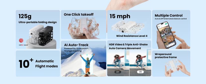 HOVERAir X1 Drone with Camera, Follow-me Drone with Self-Flying Mode, Foldable Mini Drone with HDR Video Capture, Palm Takeoff, Intelligent Flight Paths, Hands-Free Control Black (Combo Plus)