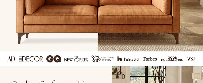 POLY & BARK Argan 93” Leather Sofa – Full-Grain Italian Aniline Leather, Feather-Down Comfort, Solid Wood Frame – Cognac Tan