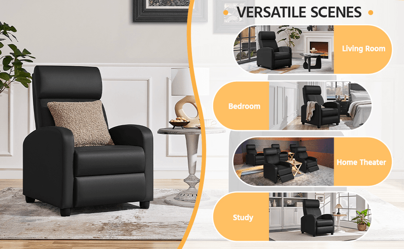 Yaheetech 2-Seat Reclining Chair Leather Recliner Sofa Modern Chaise Couch Lounger Sofa for Living Room Home Theater Black