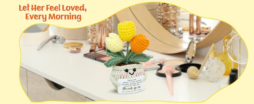 OASSIE Thank You Gifts for Women - Mini Handmade Positive Tulip Flowers Crochet with Message Card - Christmas Birthday Farewell Employee Appreciation Gifts for Coworkers, Emotional Support Crochet