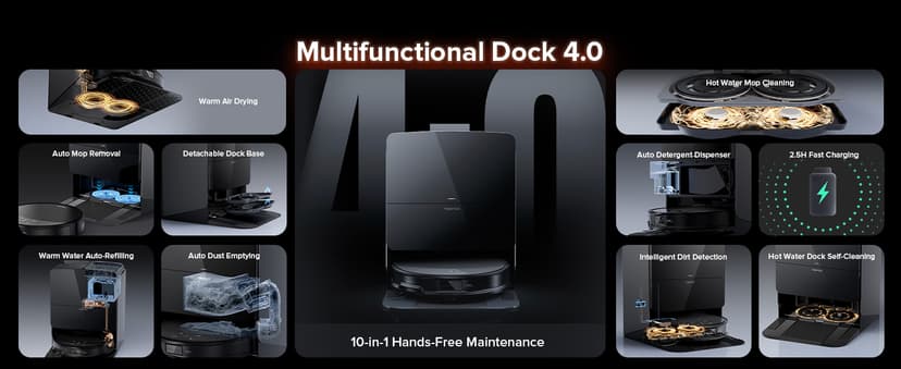 roborock Saros 10R Robot Vacuum and Mop, 22,000 Pa Suction, Zero-Tangling, 3.14’’ Ultra Slim, FlexiArm Riser Technology for Carpet & Floor, Corner & Edge Cleaning, Self-Emptying, Hot Air Drying, Black