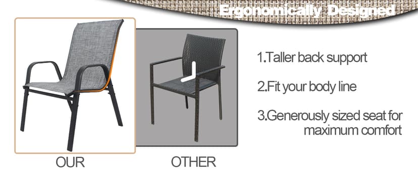Patio Chairs Set of 6, Stackable Outdoor Dining Chairs for All Weather Textilene Fabric & Metal Frame, Outdoor Chairs Set for Backyard Deck Garden