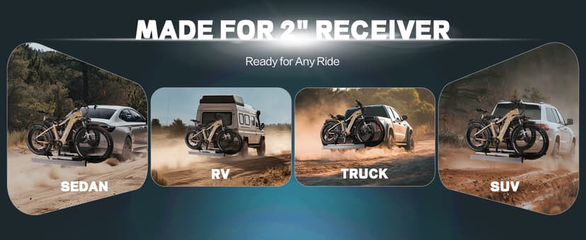 Young Hitch Mount Bike Rack with Ramp, 200 lbs. Capacity for 2 E-Bikes, Fat Tire and Standard, fits Cars, SUVs, RVs, Trailers with 2 Inch Receiver